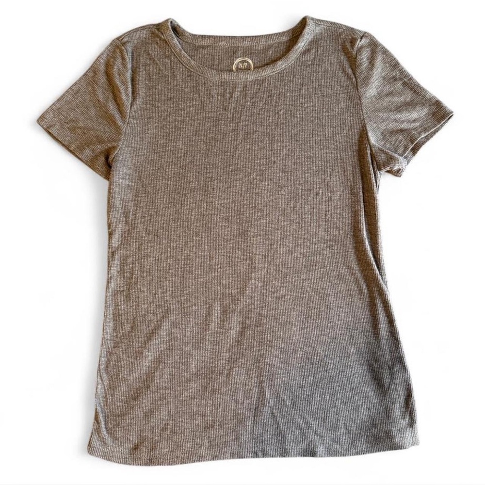 Casual Ribbed Gray Short Sleeve Tee